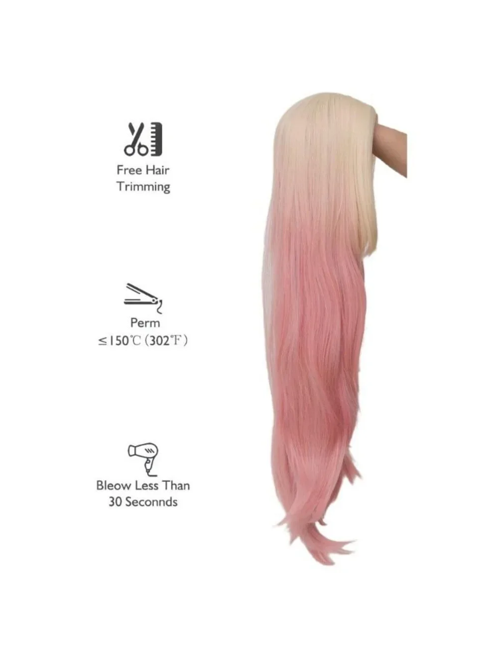 Women's Blonde Pink Long Curly Wig With Wavy Synthetic Cosplay Halloween Wig